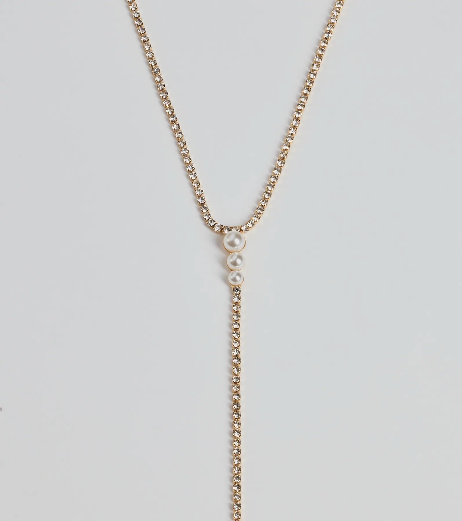 Luxe Glam Rhinestone And Pearl Lariat Necklace - Image 2