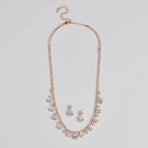 Glitzy Teardrop Rhinestone Necklace And Earrings Set