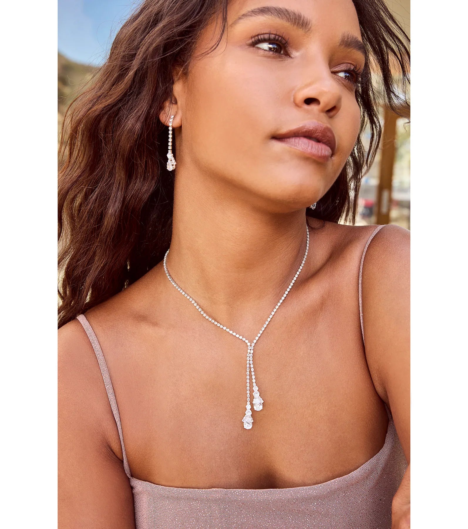 Endless Luxe Rhinestone Lariat Necklace Set - Image 3