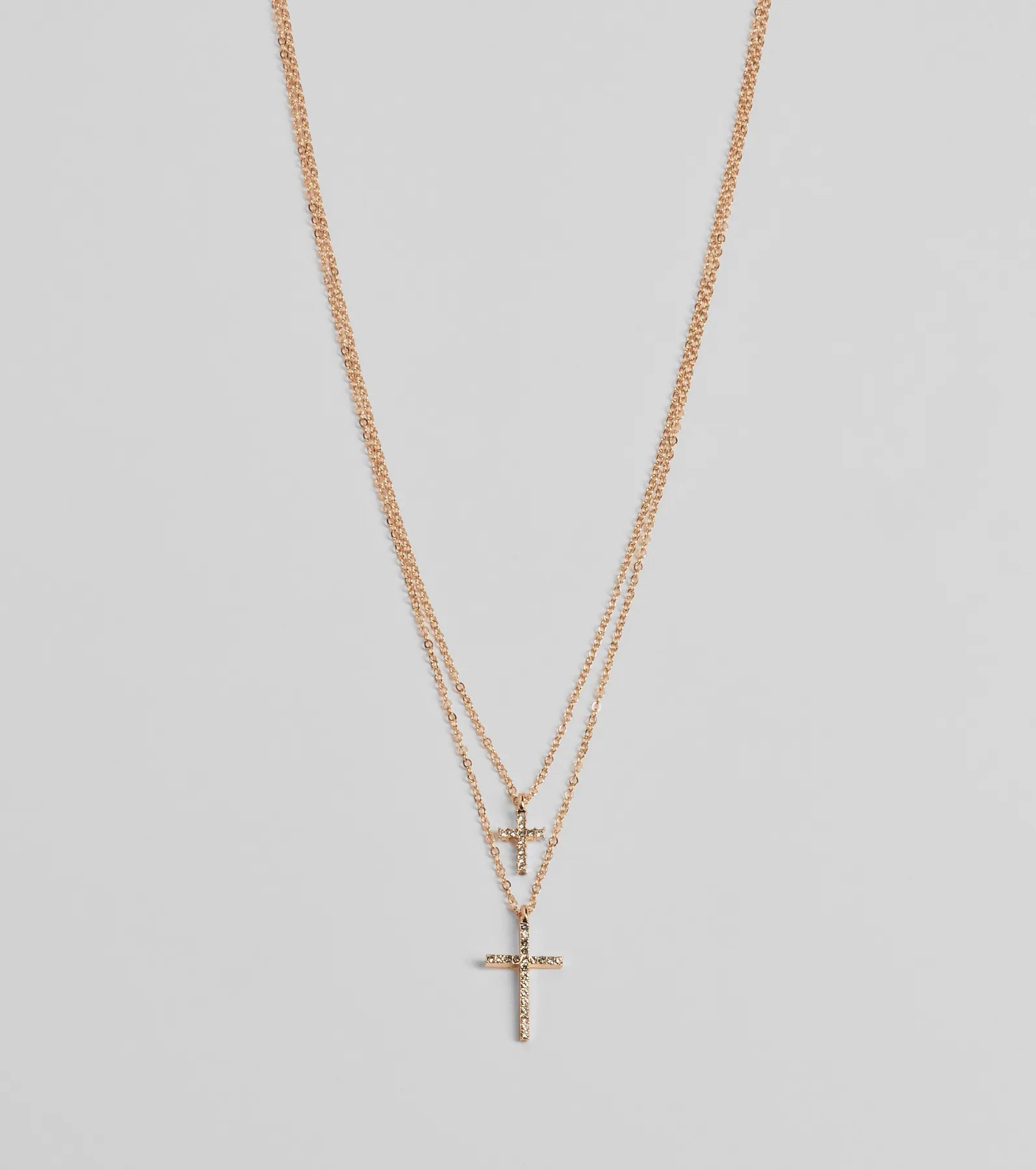 Chic Rhinestone Cross Charm Layered Necklace