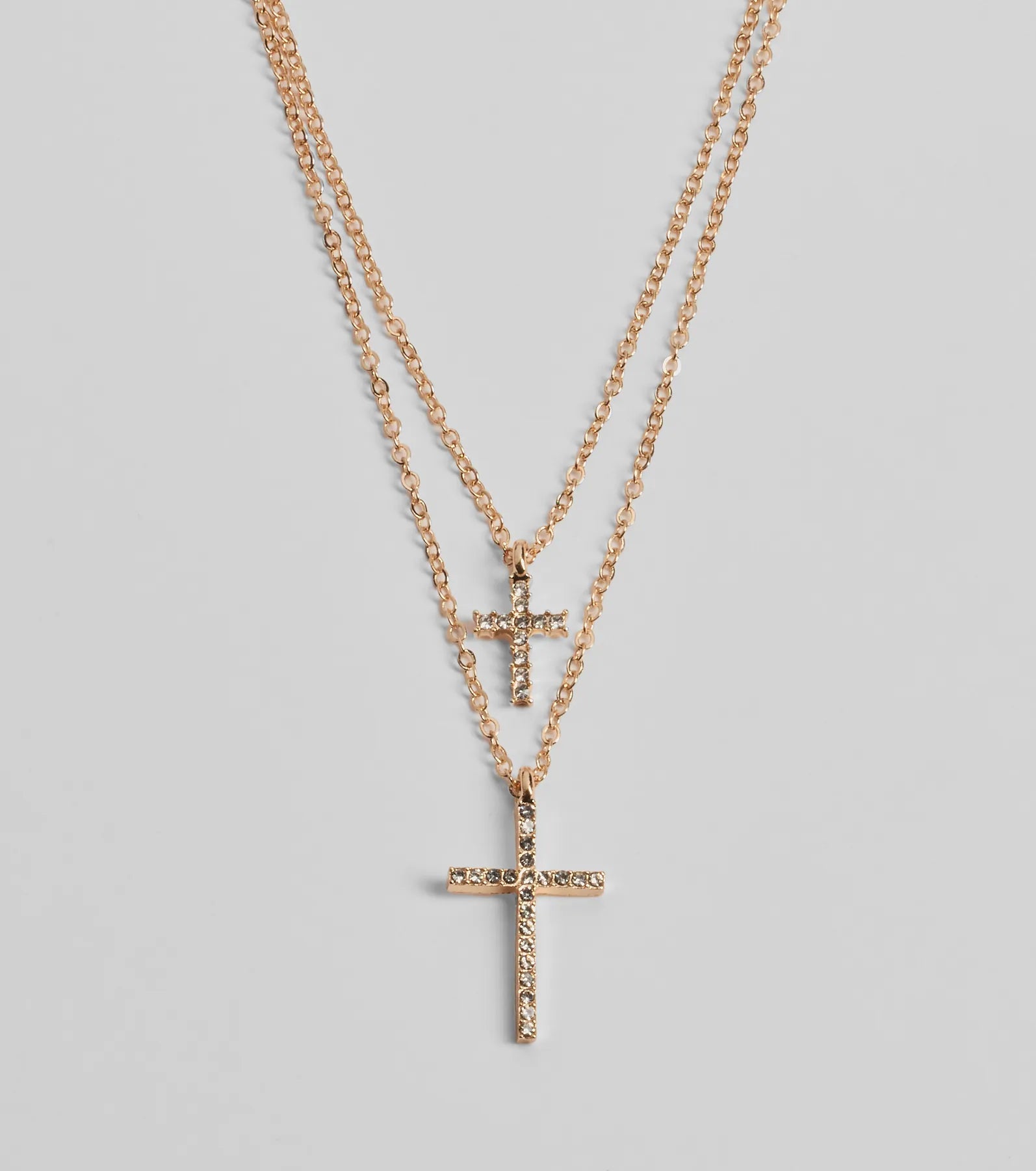 Chic Rhinestone Cross Charm Layered Necklace - Image 2