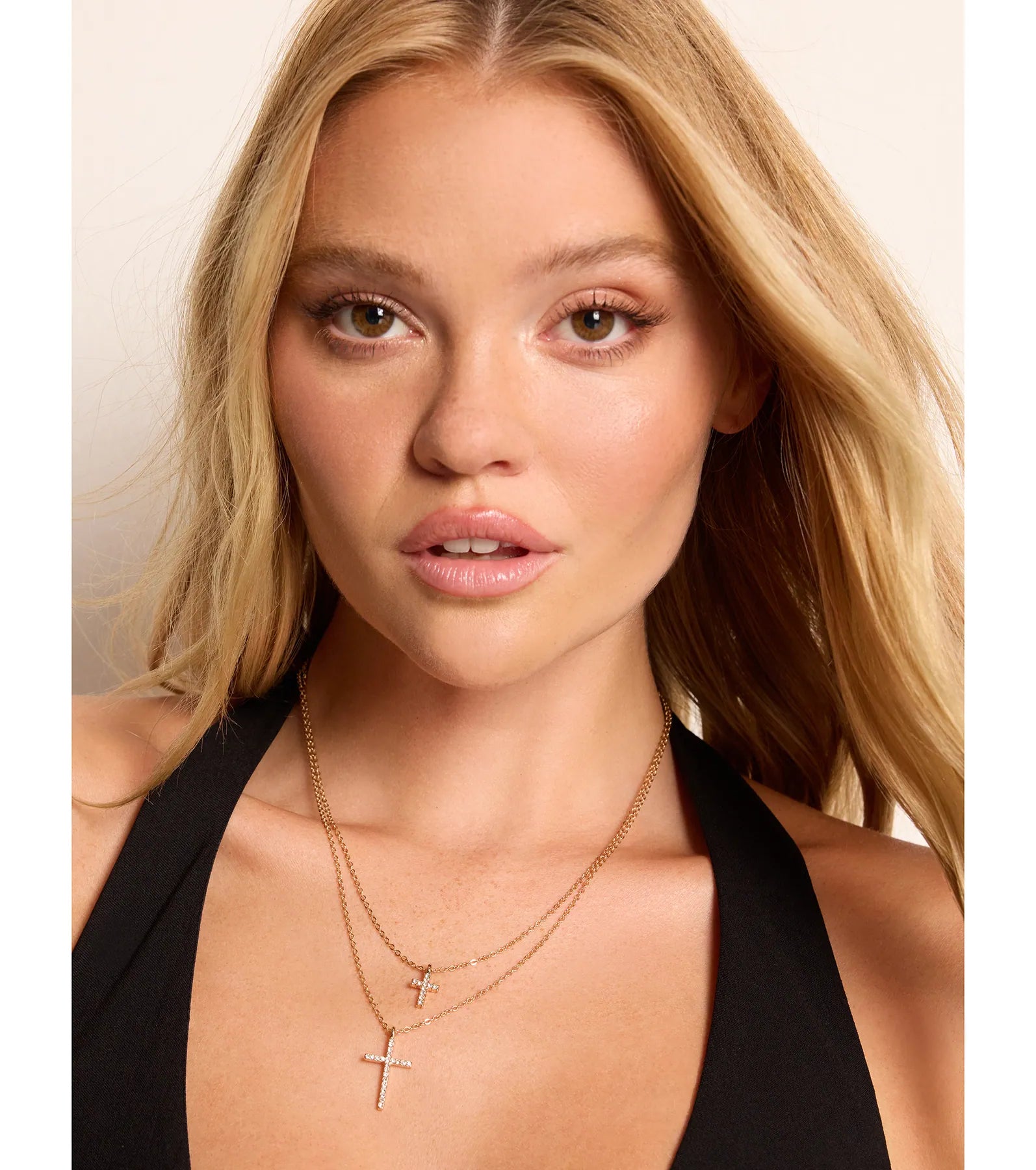 Chic Rhinestone Cross Charm Layered Necklace - Image 4