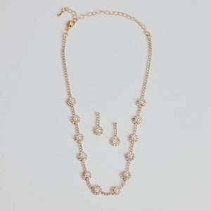 Unforgettable Faux Pearl Rhinestone Necklace And Earrings