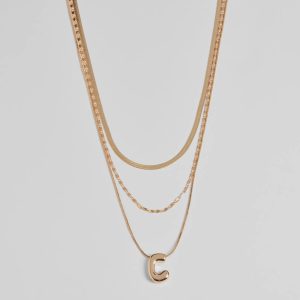 C Initial Layered Bubble Necklace