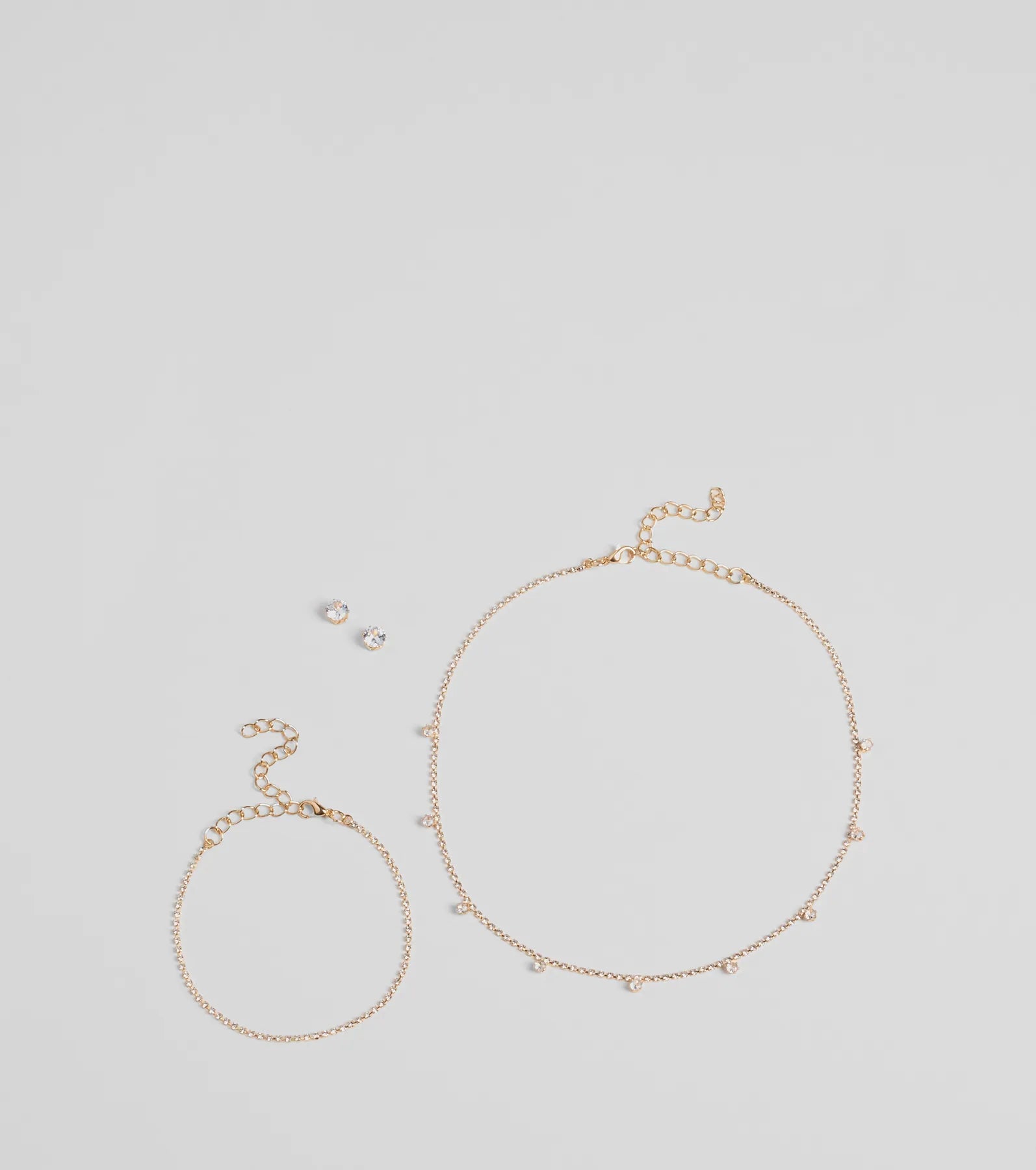 Delicate Glam Rhinestone Necklace. Bracelet. And Earrings Set