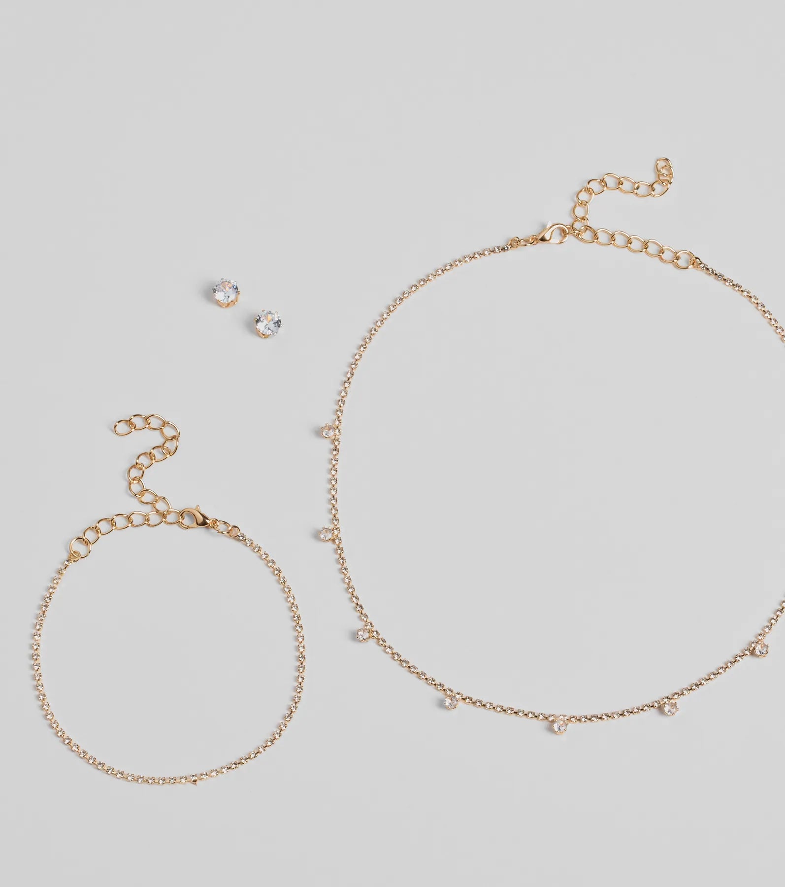 Delicate Glam Rhinestone Necklace. Bracelet. And Earrings Set - Image 2