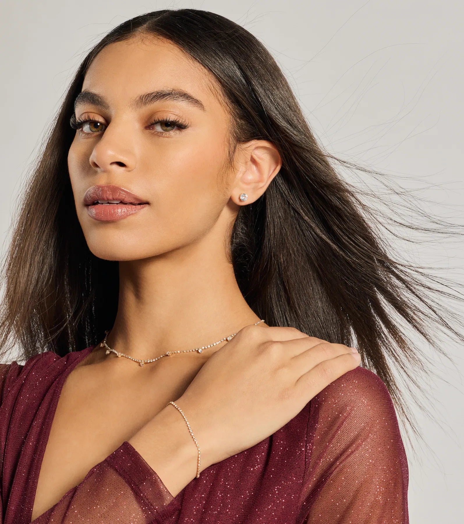 Delicate Glam Rhinestone Necklace. Bracelet. And Earrings Set - Image 3