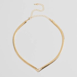 Sleek Sparkle Rhinestone Herringbone Chain Necklace