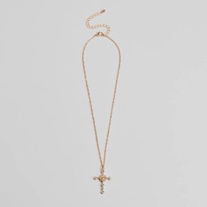 Dainty Glam Rhinestone Cross Pendant Necklace