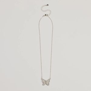 Fluttery Glam Rhinestone Butterfly Pendant Necklace
