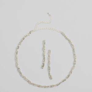 Glamorous Twists Rhinestone Necklace And Earrings Set