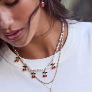 In Season Strawberry Earrings And Necklace Set