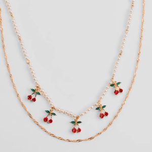 Taste So Sweet Cherry And Faux Pearl Layered Necklace