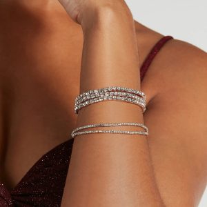 Glittering Effect Five Rhinestone Stretch Bracelets
