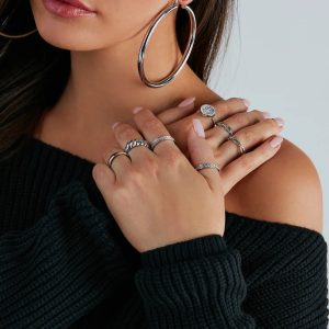 Shimmery Details Seven-Pack Rhinestone Ring Set