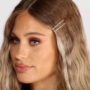 Two Pack Multi Color Rhinestone Bobby Pins