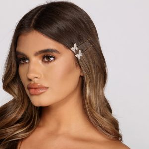 Two Pack Rhinestone Butterfly Bobby Pins