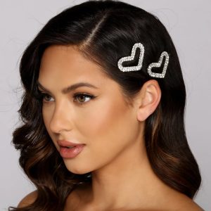Rhinestone Heart Hair Pin Two Pack