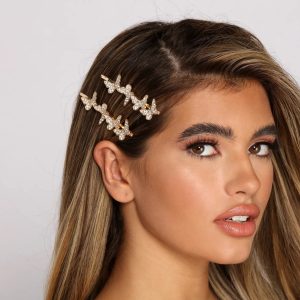 Rhinestone Embellished Butterfly Bobby Pins