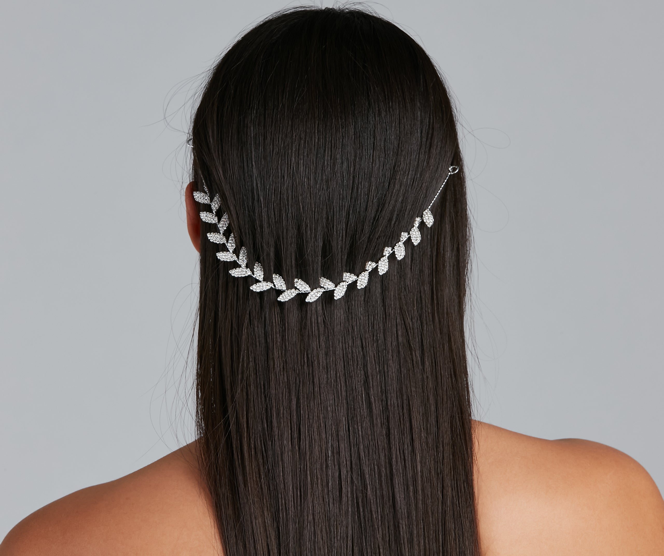 Grecian Chic Leaf Rhinestone Hair Drape - Image 2