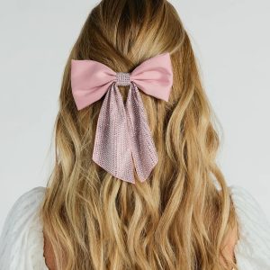 Glam Aesthetic Rhinestone Satin Bow Hairclip