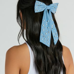 Finishing Look Faux Pearl Denim Hair Bow Barrette