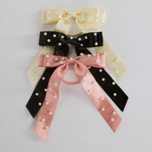 Posh Faux Pearl Satin Bow Three-Pack Hair Ties