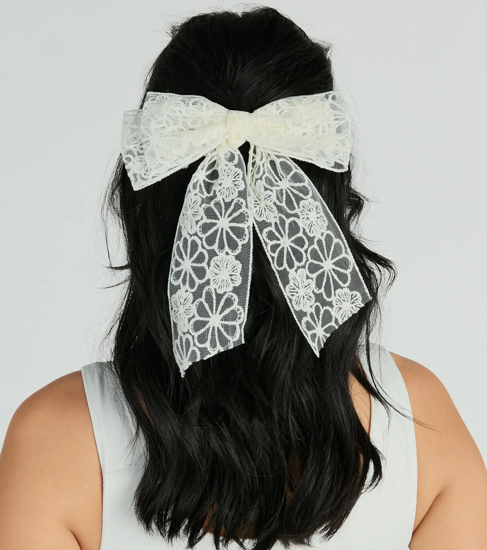 Darling Chic Floral Tulle Hair Bow Clip - Image 2