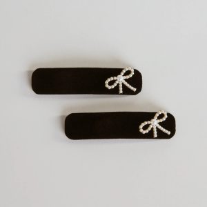 Luxe Charm Pearl Bow Velvet Hair Barrette Set