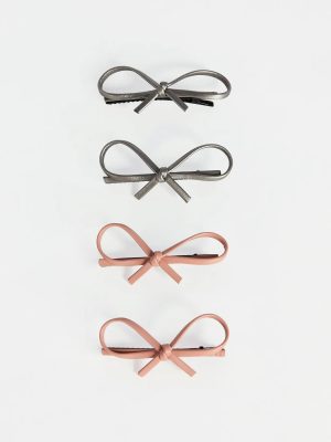 Sleek Chic Faux Leather Hair Bow Clip Set