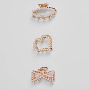 Luxe Locks Faux Pearl Three Pack Hair Clip Set