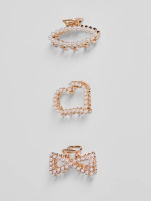 Luxe Locks Faux Pearl Three Pack Hair Clip Set