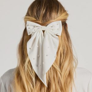 Ravishing And Chic Faux Pearl Hair Bow Barrette