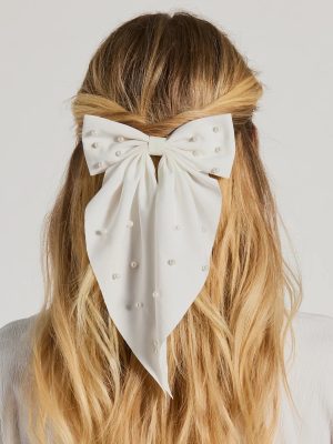 Ravishing And Chic Faux Pearl Hair Bow Barrette