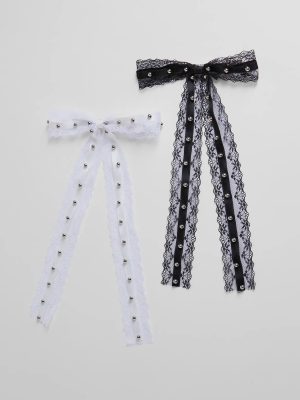 Vintage Charm Two-Pack Lace Hair Bow Barrette Set