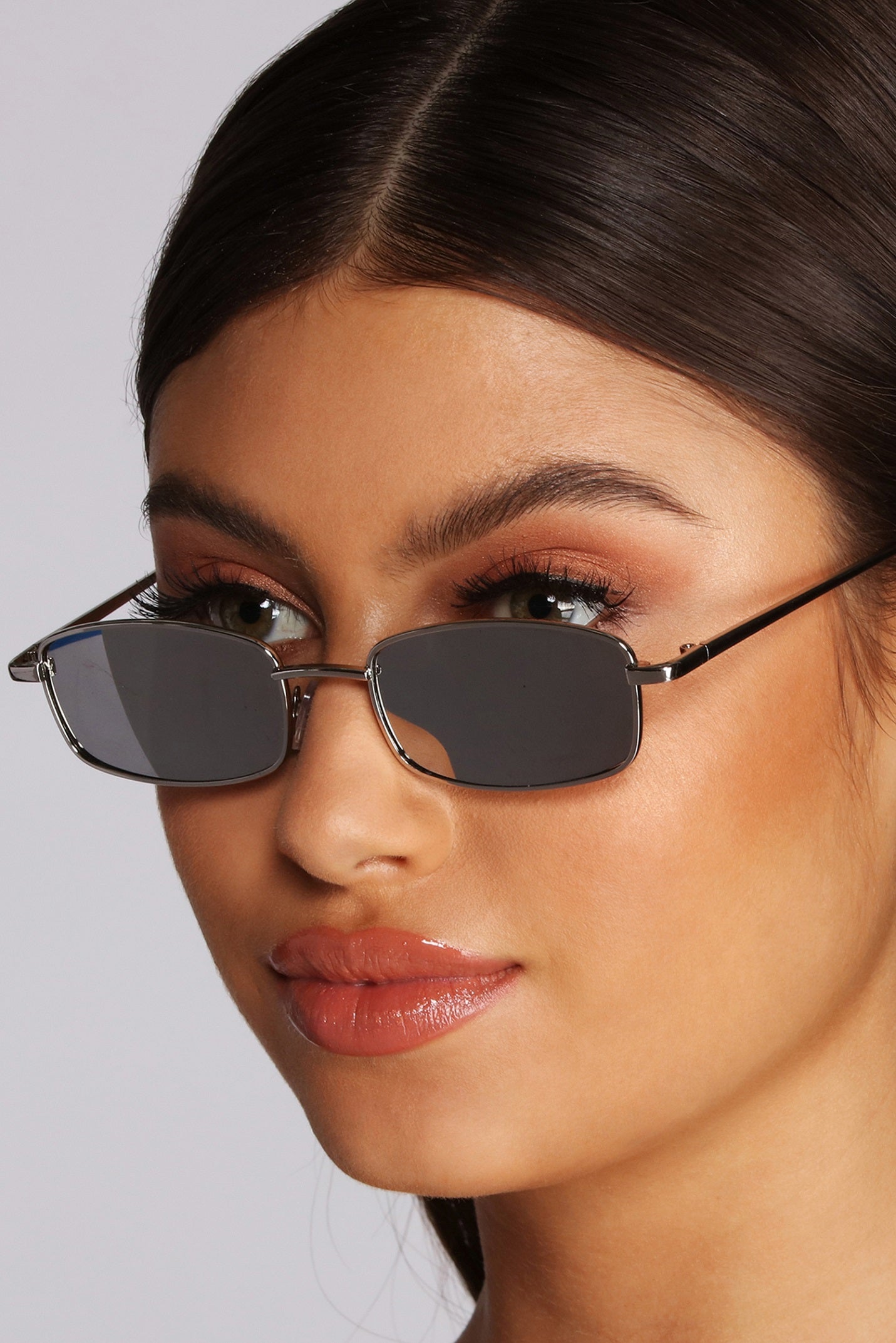 Mirrored Mini Rectangle Sunglasses - Image 4