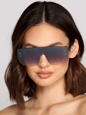 Living For Style Flat Top Studded Sunglasses