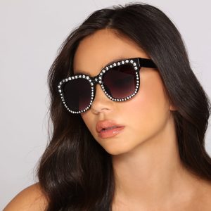 Glamorous Vibes Rhinestone Trim Sunglasses