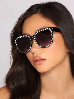Glamorous Vibes Rhinestone Trim Sunglasses
