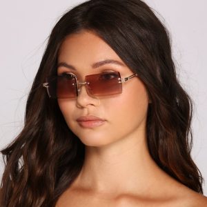 Miss Trendsetter Rimless Rectangle Sunglasses
