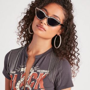 Glam And Catty Rhinestone Cat Eye Sunglasses