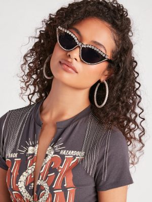 Glam And Catty Rhinestone Cat Eye Sunglasses