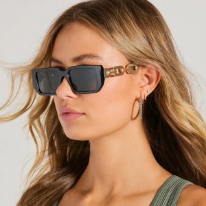 Cool Icon Chain-Link Rectangle Sunglasses