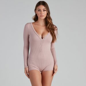 Cozy In Bed Henley Pajama Romper