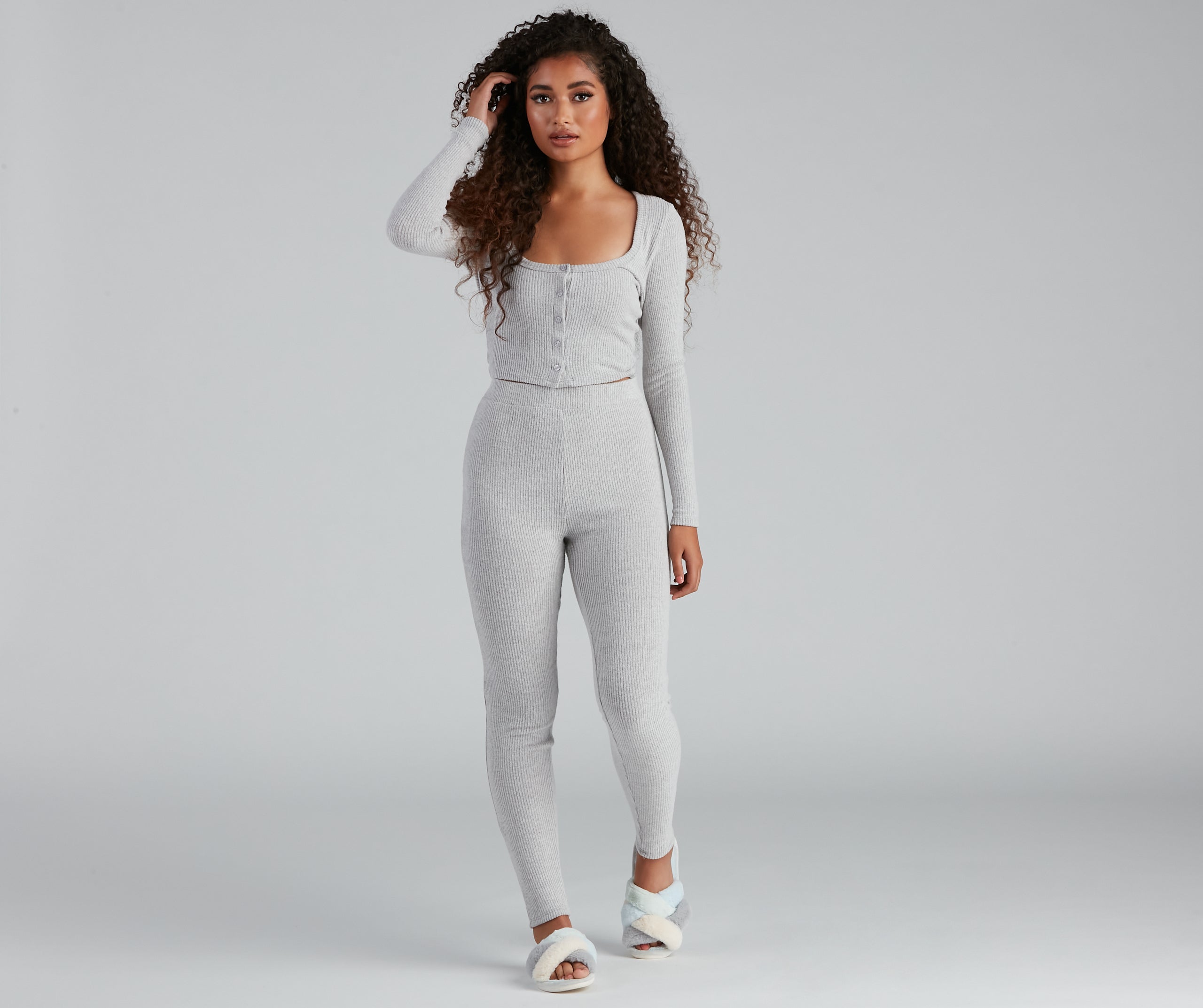 Stylishly Snug Rib-Knit Pajama Leggings - Image 3