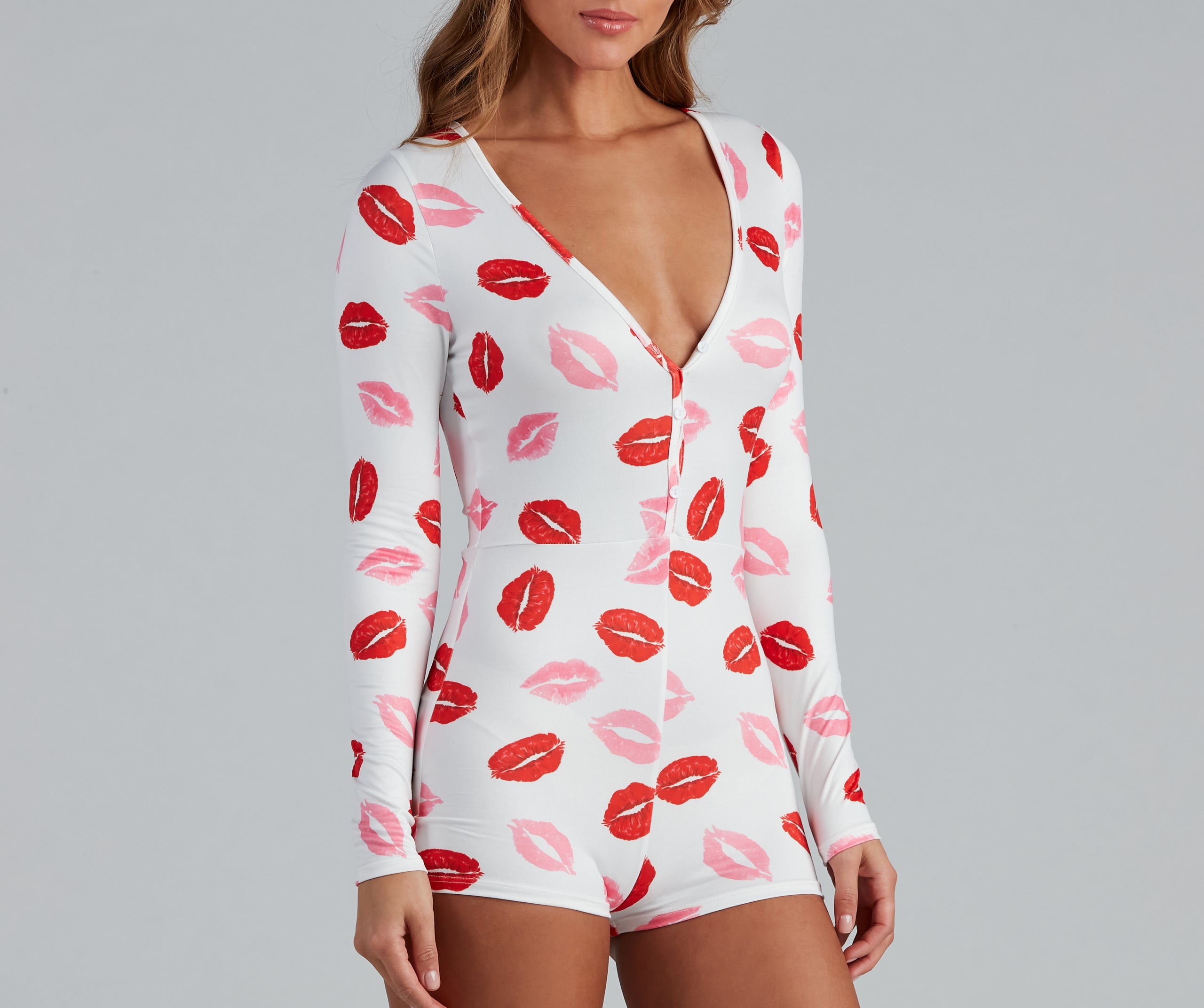 Bedtime Kiss Lip Print Pajama Romper - Image 3