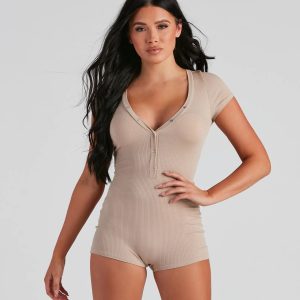 Coffee And Chill Henley Pajama Romper