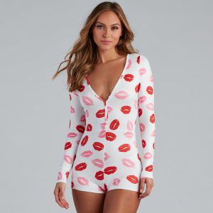 Kiss Kiss Lip Print Pajama Romper