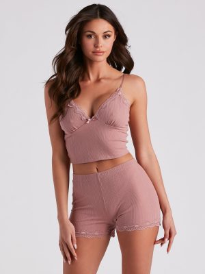 Delicate Lace Pajama Top And Shorts Set