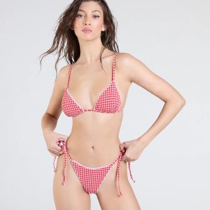 Flirty Babe Gingham Print Side Tie Bikini Bottoms
